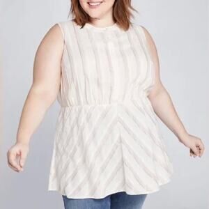 Lane Bryant Women’s Cream & Pink Sparkly Sleeveless Tunic Blouse Size 16